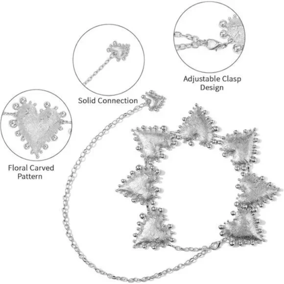 Vintage Western Belt for Women Heart Cowgirl Style Metal Waist Chain, Adjustable - Picture 4 of 8